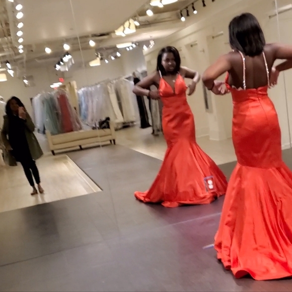 Beautiful Formal Red Dress From Bella's Bridal & Formal. Diamond straps - Picture 3 of 3